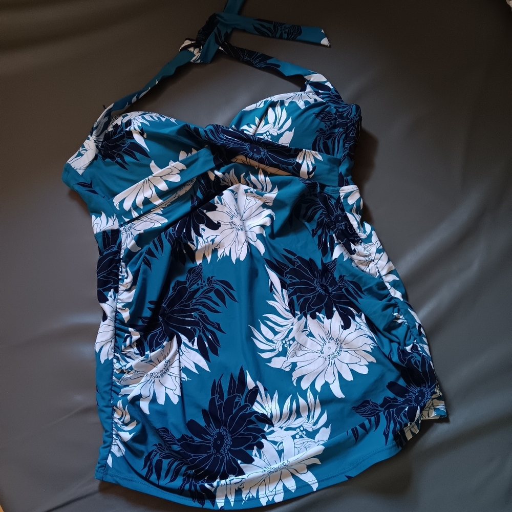 ANN TAYLOR LOFT Beach Halter Style Blue Floral Maternity Swimsuit Top LM